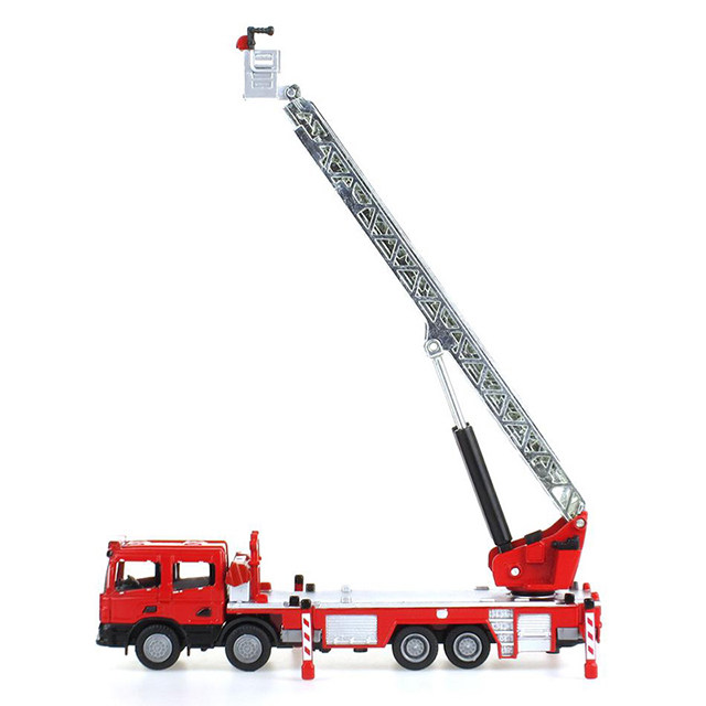凯迪威625012合金工程车模型1:50云梯消防车登高模型救护火警车玩具