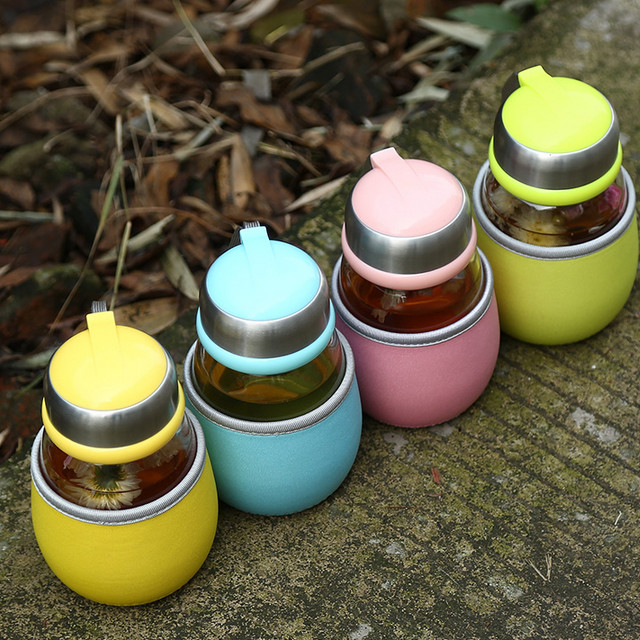 博若莱 嘟嘟玻璃杯学生带盖过滤花茶杯 可爱便携随手杯400ml