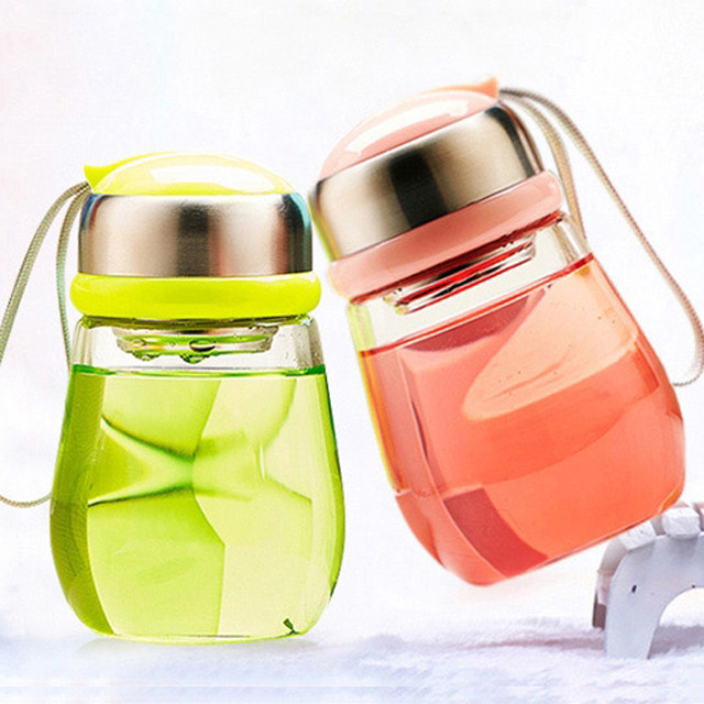 博若莱 嘟嘟玻璃杯学生带盖过滤花茶杯 可爱便携随手杯400ml