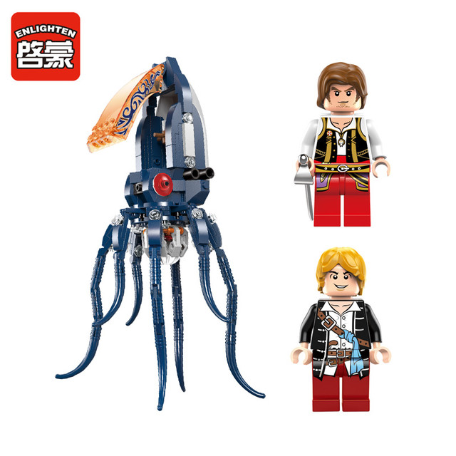 启蒙 积木拼装儿童益智玩具小颗粒拼插模型海盗系列机械乌贼1305
