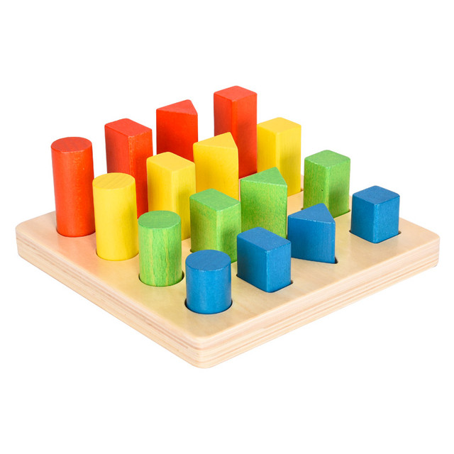 mideer 新品 蒙氏感官教具几何体支柱 颜色高低分类排序 阶梯积木