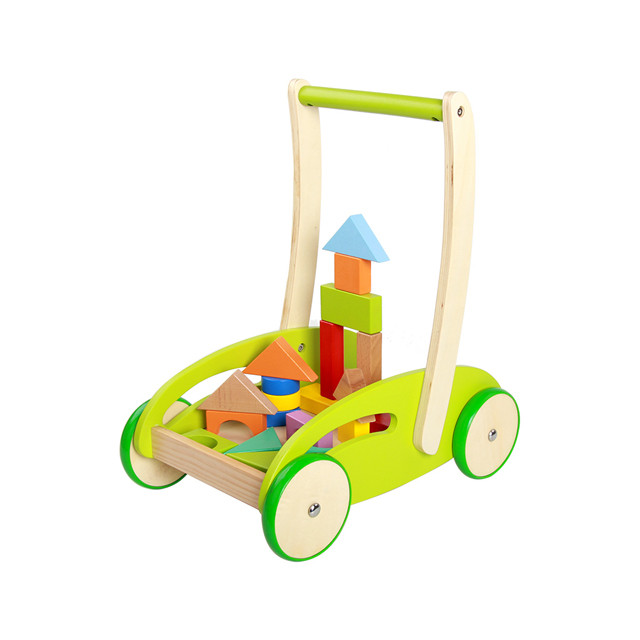 游家木玩 宝宝学步车木质手推车 儿童益智积木玩具